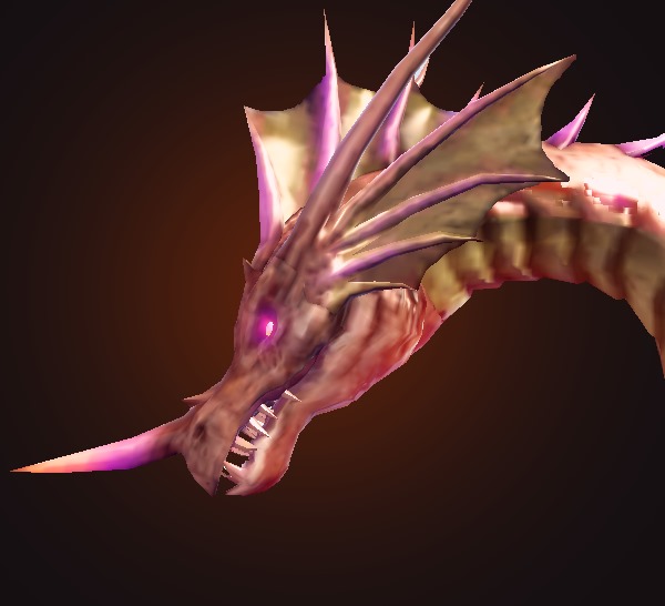 Amethyst Grave: a pale dragon with violet-edged fins, a single long horn and a glowing purple eye