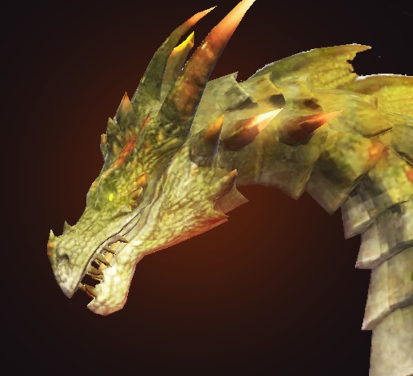 Primal Scarlet Bloom: a slender green dragon with leaf-like scales and orange-tipped horns
