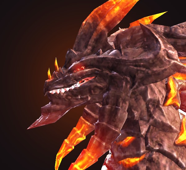 Volcanic Death: a dark stone dragon veined with molten lava, its horns and spines burning